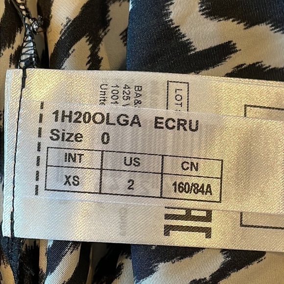 BA&SH Olga Gathered Printed Crepe de Chine Midi Dress Black White Splotchy 0 XS - Picture 11 of 13